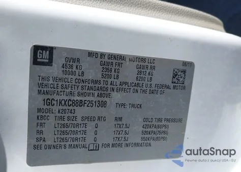 2011 Chevrolet Silverado 2500Hd Lt из США, поврежденный, VIN 1GC1KXC88BF251308